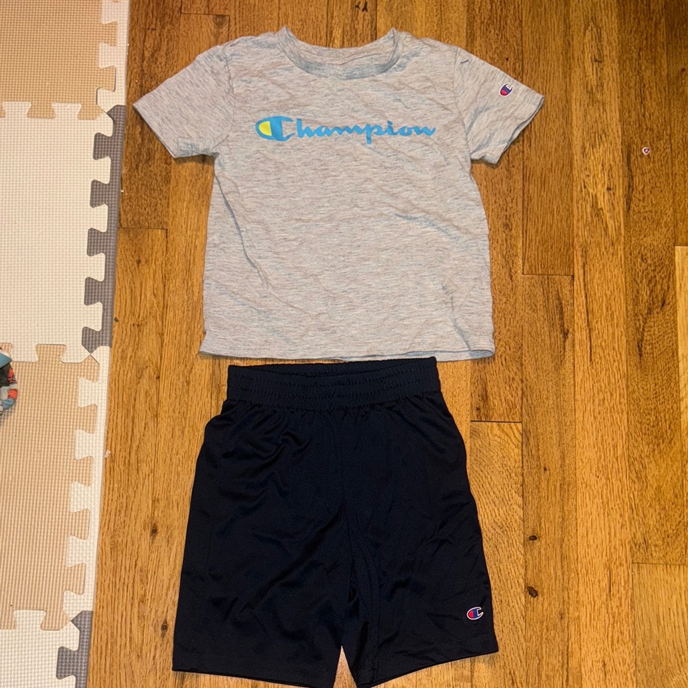 Champion Heather Gray Tee and Navy Shorts Set